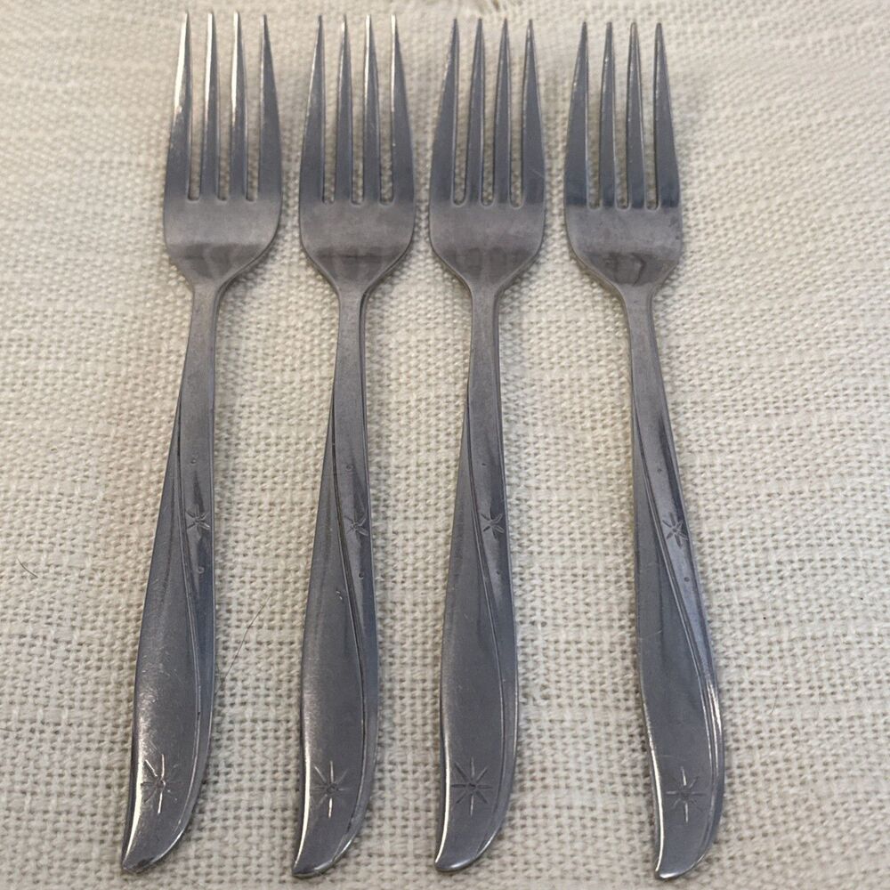 Oneida Community Twin Star Dinner Fork Set of 4 MCM Stainless Flatware Starburst